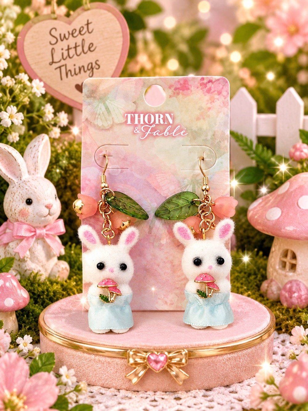 Bunny with Mushroom Earrings